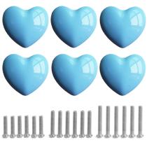 Maçanetas de gaveta de cerâmica Perphin azuis, pacote com 6 parafusos