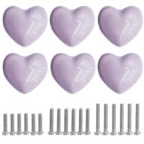 Maçanetas de gaveta de cerâmica Perphin Heart roxas, pacote com 6