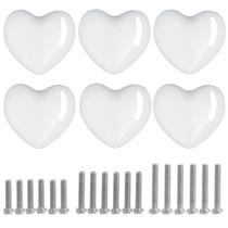 Maçanetas de gaveta de cerâmica Perphin Heart Shape White, pacote com 6