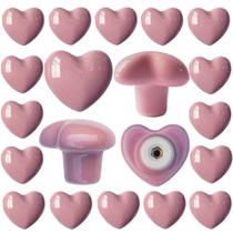 Maçanetas de gaveta de coração de cerâmica Perphin, 41 x 45 mm, rosa, 20 unidades