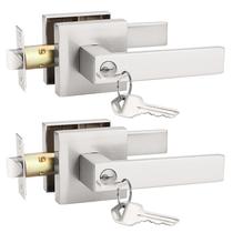 Maçanetas de porta com fechadura frontal com fechadura e chave, pacote com 2