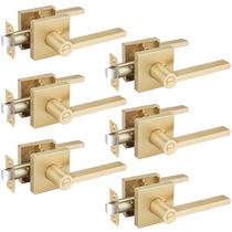 Maçanetas de porta EHOMEWARE, latão acetinado, pacote com 6, interior dourado
