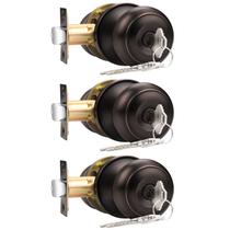 Maçanetas Probrico Keyed Alike com fechadura e chave, pacote com 3 unidades de bronze Maçanetas Probrico Keyed Alike com fechadura e chave, pacote com 3 unidades de bronze
