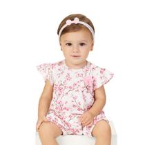 Macaquinho Bebê Balonê Branco Florzinhas Rosa e Flor Milon Tamanho:P (0-3 meses)