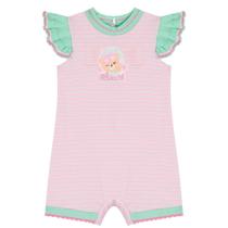 Macaquinho Bebê Menina em Cotton Listrado Kukiê Macaquinho Bebê Menina em Cotton Listrado Kukiê