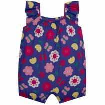 Macaquinho Bebê Menina Kyly Algodão Florido Azul Macaquinho Bebê Menina Kyly Algodão Florido Azul