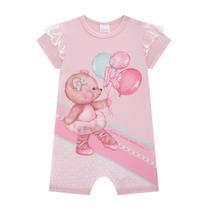 Macaquinho Bebê Menina Manga Em Babados Rosa Ursinha Kukiê Macaquinho Bebê Menina Manga Em Babados Rosa Ursinha Kukiê