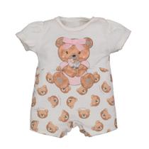 Macaquinho Bebê Menina Suedine Marfim Ursinha Flores