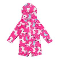 Macaquinho Bebê Praia Com Capuz E Zíper Proteção Uv M/longa