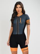 Macaquinho Ciclismo Feminino - Forro em Gel - Cinza e Laranja Evolution Savancini (3470)