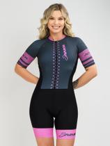 Macaquinho Ciclismo Feminino - Forro em Gel - Cinza e Rosa Evolution Savancini (3470)