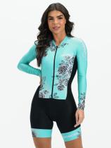 Macaquinho Ciclismo Feminino Manga Longa Turquesa Flowers Black Savancini (3460FB) Macaquinho Ciclismo Feminino Manga Longa Turquesa Flowers Black Savancini (3460FB)