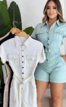 Macaquinho com Cinto Marca Mein Look Casual Tamanho:PCor:Branco Macaquinho com Cinto Marca Mein Look Casual Tamanho:PCor:Branco