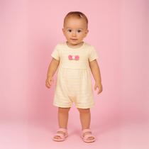 Macaquinho Curto Bebê Menina Ribana Listrado Pompom Fresco Abertura Entre Pernas