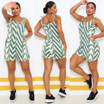 Macaquinho de Alças Estampado Cores Sortidas Moda Feminina Verão Primavera Macacão