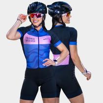 Macaquinho de Ciclismo Bike PRO Bike Lugar de Mulher Manga Curta Proteção Uv Respirável Ziper Bolsos Traseiros Forro espuma