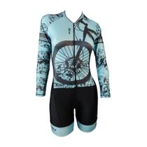Macaquinho De Ciclismo Feminino Be Fast Manga Longa Roda Bike Forro Gel