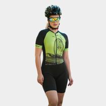 Macaquinho de Ciclismo Feminino Forro Espuma Manga Curta Proteção Uv Respirável Bolsos Traseiros Cicloturismo Speed Mtb