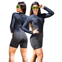 Macaquinho de Ciclismo Feminino Forro Espuma Manga Longa Proteção Uv Respirável Bolsos Traseiros Cicloturismo Speed Mtb