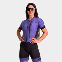 Macaquinho de Ciclismo Feminino Forro Gel Manga Curta Proteção Uv Respirável Bolsos Traseiros Cicloturismo Speed Mtb