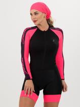 Macaquinho De Ciclismo Feminino - Forro GEL - Manga Longa Impulse Rosa Black Savancini (5461)