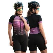 Macaquinho de Ciclismo Feminino Manga Curta Way Poá Roxo Forro Espuma Barrinha Dupla Proteção Uv Respirável Bike Macaquinho de Ciclismo Feminino Manga Curta Way Poá Roxo Forro Espuma Barrinha Dupla Proteção Uv Respirável Bike