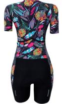 Macaquinho de Ciclismo Feminino Márcio May Slim Fit Ocean Leaves Macaquinho de Ciclismo Feminino Márcio May Slim Fit Ocean Leaves
