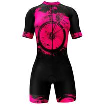 Macaquinho de Ciclismo Manga Curta Rosa Degradê Forro em Gel