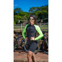 Macaquinho de Ciclismo PRO - Preto com Verde Manga Longa Macaquinho de Ciclismo PRO - Preto com Verde Manga Longa