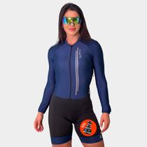 Macaquinho de Ciclismo Way Air Pro Azul Marinho Manga Longa Forro Gel Proteção Uv Respirável Ziper Pedal Bike Cicloturismo