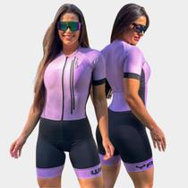 Macaquinho de Ciclismo Way Air Pro Lilás Claro Manga Curta Forro Gel Proteção Uv Respirável Ziper Pedal Bike Cicloturismo