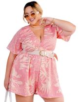 Macaquinho Estampado Cinto Plus Size Roupas Moda Feminina