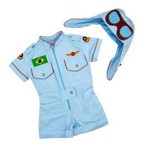 Macaquinho Fantasia Piloto De Avião Infantil Azul Roupa Temática Menino Com Gorro Macaquinho Fantasia Piloto De Avião Infantil Azul Roupa Temática Menino Com Gorro