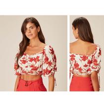 Macaquinho fashion MC Jardins do arquipelágo passione, tecido floral com alças reguláveis, cinto em madrepérola