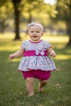 Macaquinho feminino bebe infantil modelo batinha e faixa