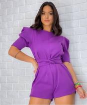 Macaquinho Feminino Blogueira Verão Malha Duna Manga Bufante Macaquinho Feminino Blogueira Verão Malha Duna Manga Bufante