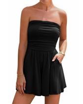 Macaquinho Feminino BTFBM Sem Alças com Babados e Bolsos Preto M Macaquinho Feminino BTFBM Sem Alças com Babados e Bolsos Preto M