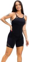 Macaquinho feminino curto fitness para academia Poliamida bojo removível Azul Preto- Shibe Fitness