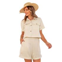 Macaquinho Feminino em Linho Casual Chic Utilitário