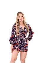 Macaquinho Feminino manga longa curto estampado Macaquinho Feminino manga longa curto estampado