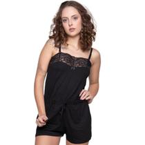 Macaquinho Feminino Pijama Com Detalhe Delicado de Renda Com Alças Reguláveis
