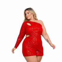Macaquinho Feminino Plus Size de Paetê Roupa Plus 48-52 0159