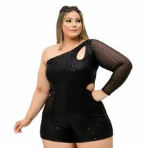 Macaquinho Feminino Plus Size de Paetê Roupa Plus 48-52 0159