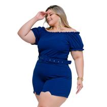 Macaquinho Feminino Plus Size Ombro a Ombro Cinto 48 ao 52