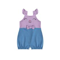 Macaquinho feminino ribana canelada e cotton jeans com bordado urso