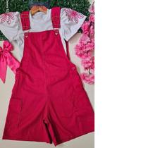 Macaquinho infantil com blusa manga curta jardineira menina