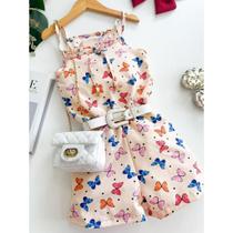Macaquinho Infantil Estampa Borboleta Colorido Menina Feminino Fresco Confortavel Delicado Passeio Natal