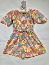 Macaquinho Infantil Menina Floral Rosa e Off White Macaquinho Infantil Menina Floral Rosa e Off White
