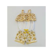 Macaquinho Infantil Milon Menina Amarelo Estampado Florido Conforto Verão Macaquinho Infantil Milon Menina Amarelo Estampado Florido Conforto Verão