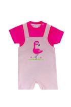 Macaquinho Jardineira Bebê Menina Flamingo Rosa Claro - Brotinhos